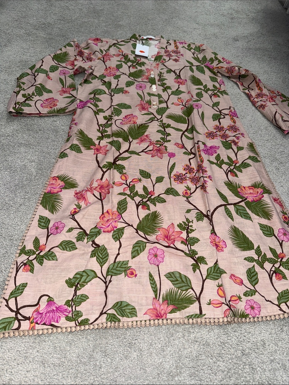 Floral Pink Botanical Print Tunic Top